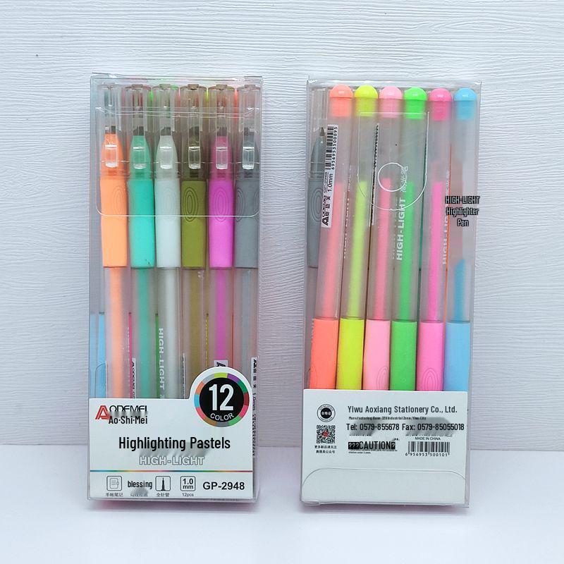 Oudemei 12-Color Pastel Highlighter Journal Pens, Watercolor & Outline for Drawing, Notes & Doodling, 1.0mm White Tip.