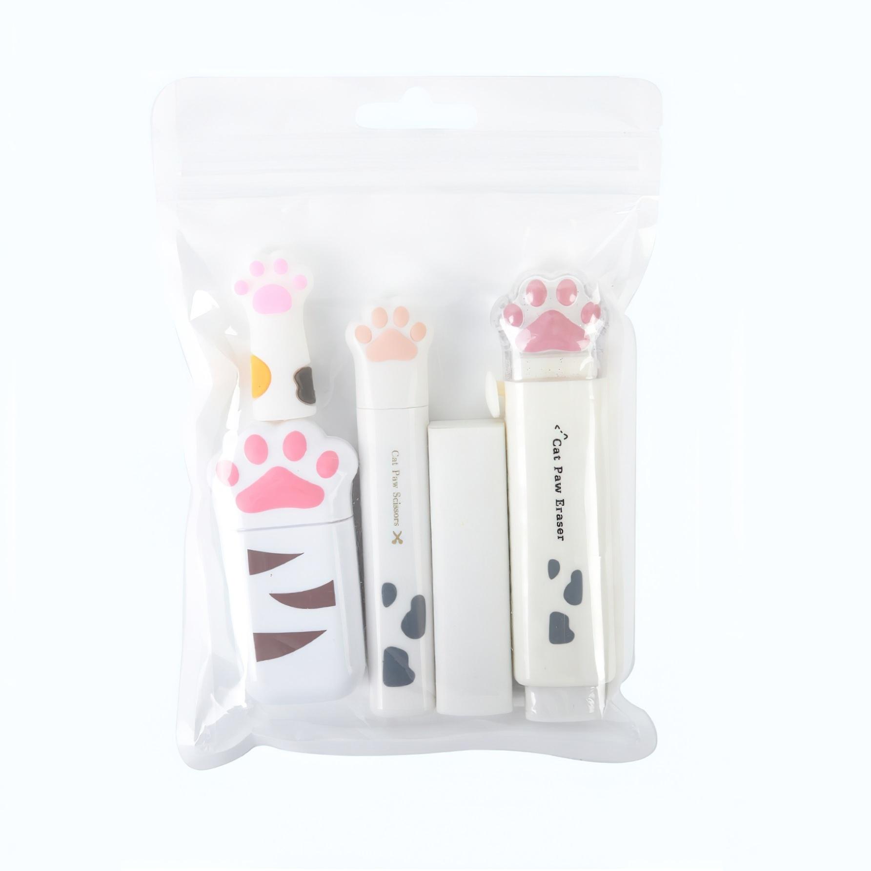 

Набор для коррекции «Кошачья лапка», 5 шт., Ластик и Складные ножницы и Корректирующая лента и Колпачок для ручки, Портативный Практичный для школьных домашних заданий