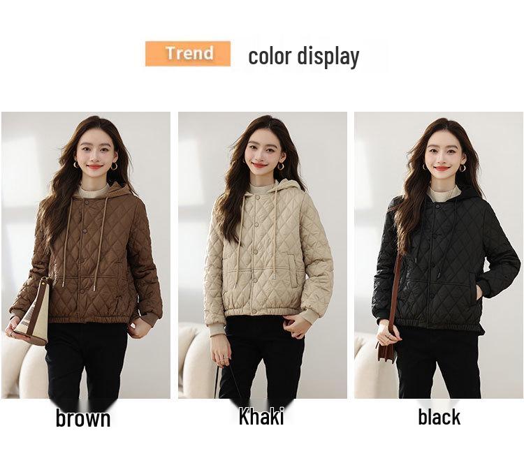 Jachetă de iarnă stil coreean argyle - Casual, ușoară, cu glugă și care subțiază.