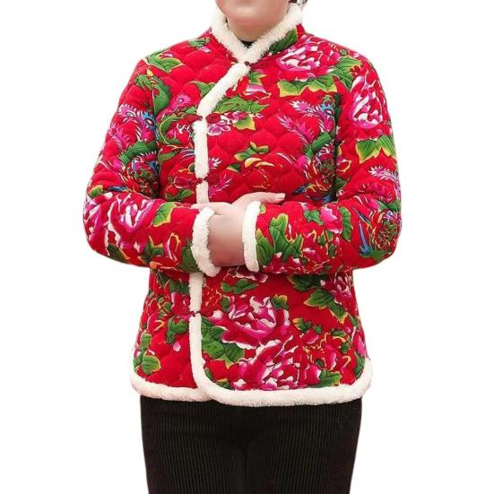 Γυναικείο Χειμωνιάτικο Βαμβακερό Παλτό με Φλοράλ Μοτίβο Αμάνικο Κινέζικο Εθνικό Στυλ Χρωματικός Συνδυασμός Γεμισμένο Πάχος Βελούδινο Ζεστό Μονόκουμπο Κυρία Μεγάλο Μέγεθος Παλτό