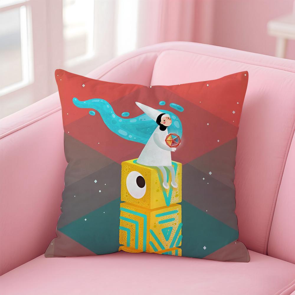 Anime Kwaii Game MMonument Valley Cushion Cover Pillowcase Short Plush Invisible Zipper Room Sofa Cushion Cover