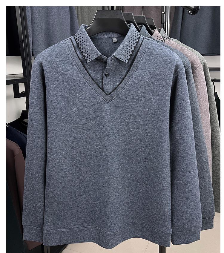 Herren Herbst/Winter Verdickter Samt Wolle Revers Zweiteiliger Lagenpullover für Mittleres und Älteres Alter