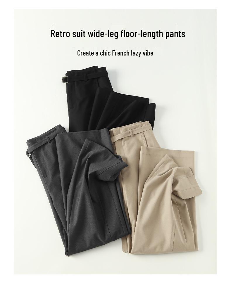 2026 Women's Black Cotton High-Waisted Wide-Leg Pants - Loose, Slimming, and Floor-Length for Spring and Autumn.