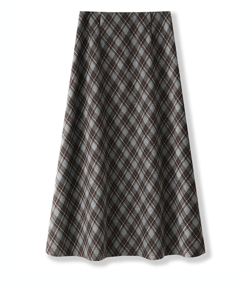 Women's High-Waist Woolen Plaid A-Line Skirt - Autumn 2025 Collection