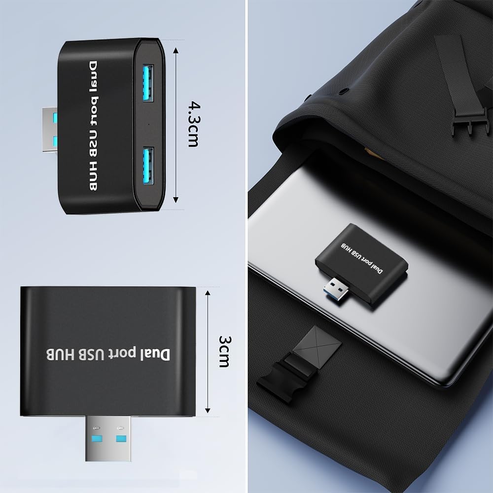 USB Hub with 2 5Gbps Data Compact Design for Laptops and Plug Connects to and External Hard Black 3.0 Ports, Ultra-Speed Transfer, Desktops, & Play,