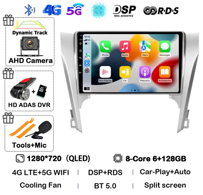 Android 14 Carplay Auto Car Radio For Toyota Camry 7 XV 50 55 2011 2012 2013 2014 Multimedia Video Player Navigation GPS Stereo