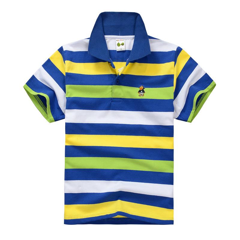 Children's Short Sleeved Summer Children's Wear Middle and Large Children's T-shirt Cotton Stripe Polo Shirt