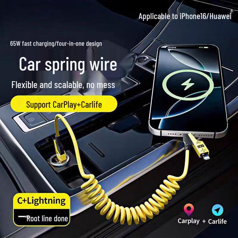 65W Fast Charging Retractable 4-in-1 Cable for Apple & Huawei