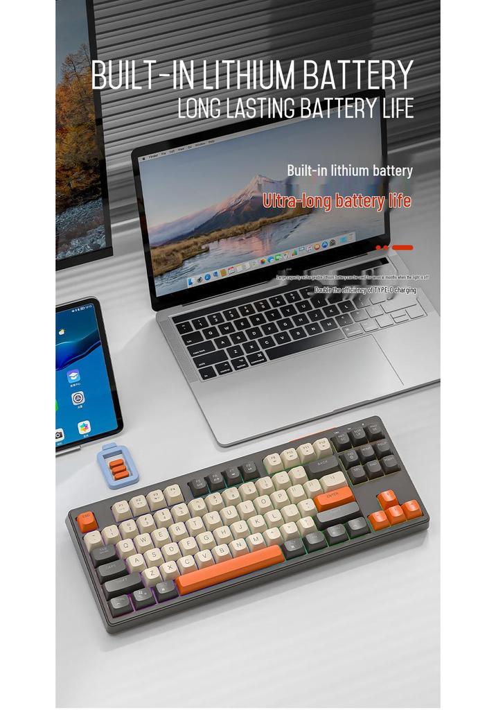 Free Wolf M87 Bluetooth Mechanical Feel Keyboard for Cloud Gaming & Office, Compatible with Xiaomi Tablets, Phones, and Computers