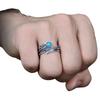 Anello Aperto Placcato Argento S925 Gioielli Thailandesi Vintage Turchese Sintetico Piuma Anello Unisex con Coda Regolabile