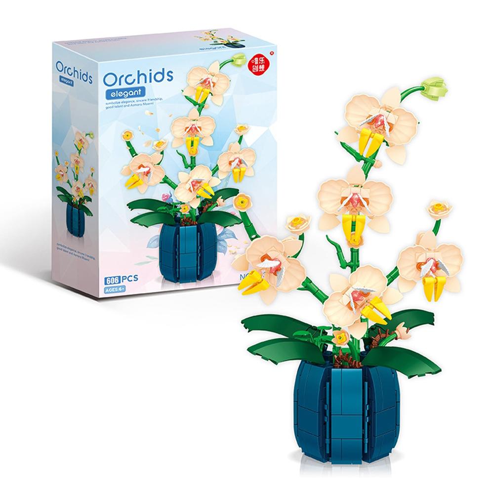 Moth Orchid Flower Building Blocks Bouquet Potted Desktop Decoration Puzzle Toy for Childrens Creative Holiday Gift