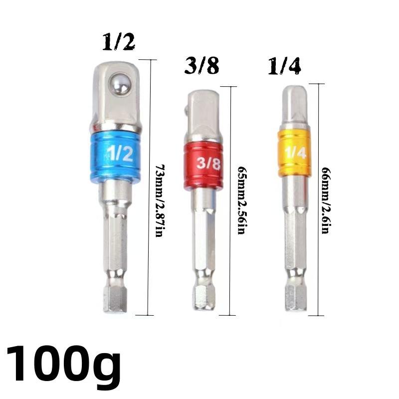 Hex Handle to Square Head Socket Extension Rod (1/4, 3/8, 1/2) - Air/Electric Screwdriver Connection Conversion Rod