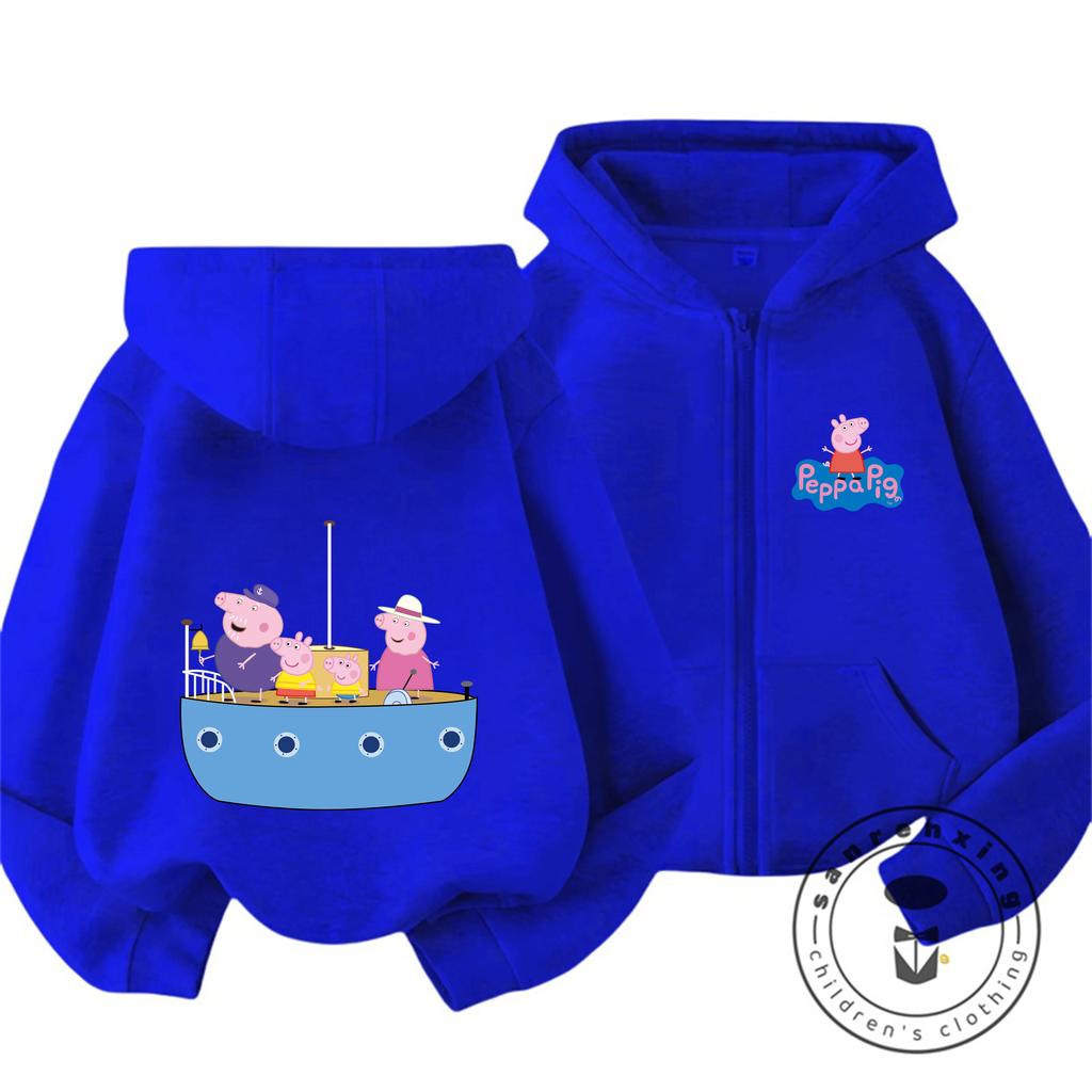Trendy Cartoon Zipper Hoodie Cute Casual Winter Daily Wear Kids Sweatshirt Peppa Pig Children 3 14