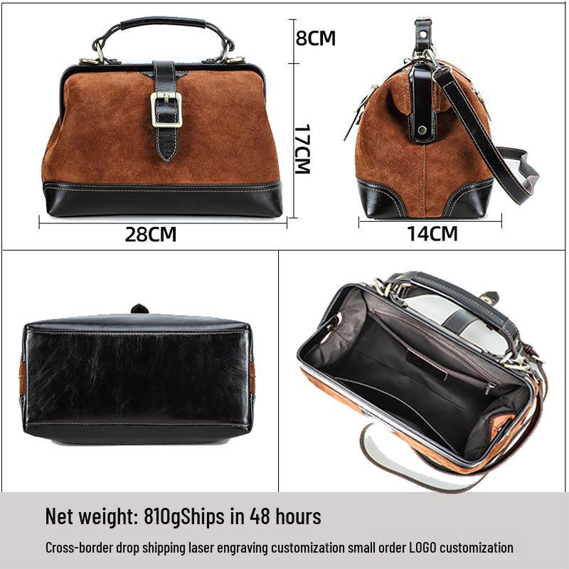 Damen Handtasche aus Wildleder und Rindsleder mit mehreren Fächern und Metallschnalle zum Tragen über einer Schulter oder als Crossbody Tasche