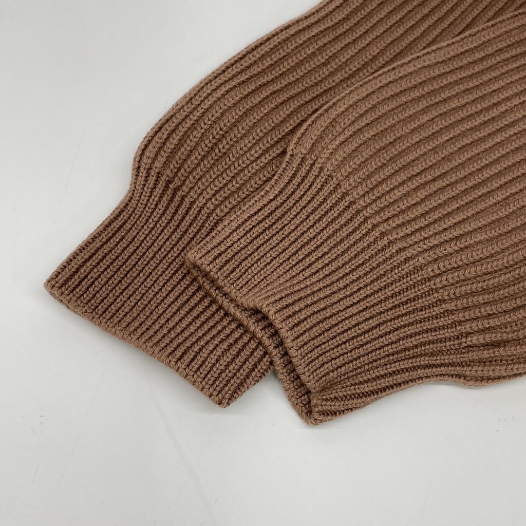 BATONER BN-21FW-028 Brown Wool 5 Gauge Signature Rib Knit Mock Neck Knit tops 2 BrownUsed