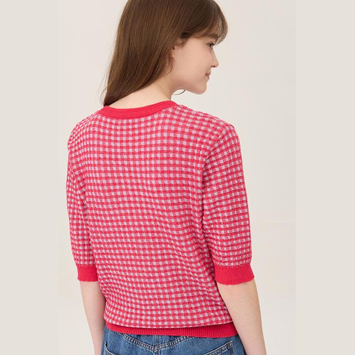 Benetong Cherry Crochet Check Knit_Bakp61531Pk