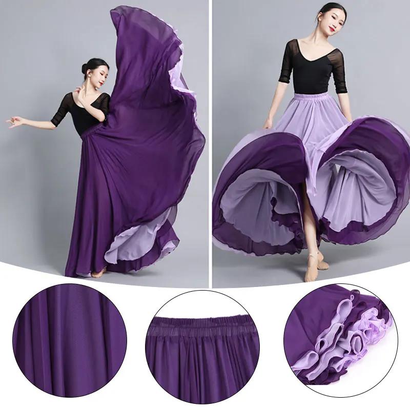 630 Degree Classical Dance Skirt Women Double-Side Chiffon Big Swing Skirt Belly Dance Costume Stage Performance Maxi Skirts