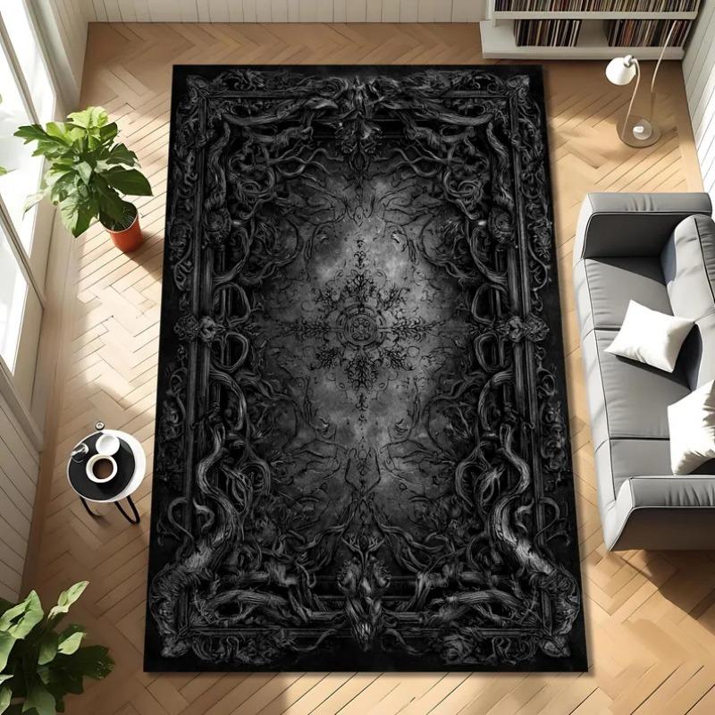 Alfombra Bosque de Murciélagos Gótico Oscuro Alfombra con Patrón de Telaraña de Bruja Retro para Sala de Estar Dormitorio Decoración Dark Academia Alfombrilla Antideslizante