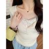 Summer New Stacked Lace Fake Two-piece Short-sleeved T-shirt Women's Floral Short Imperial Sister Fresh and Sweet Top T