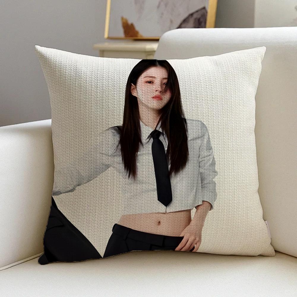 P- Han So-Hee Cushion Cover Cushion Cover Pillowcase, Anti-Mite Invisible Zipper, Linen Sofa Cushion Peach skin 18*18(CM)-1Pcs