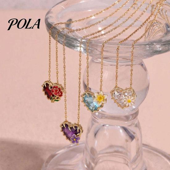 Elegant Birth Flower Jewelry Birthstone Heart Necklace, Stone And Pendant Jan To Stylish Lightweight Dec Floral Birthday Gift for Mom Wife Girlfriend