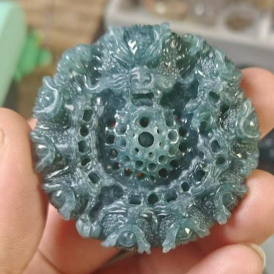 **Nine Dragons and Pearl Jade Pendant: A-Grade Natural Jadeite Carving for Men and Women**