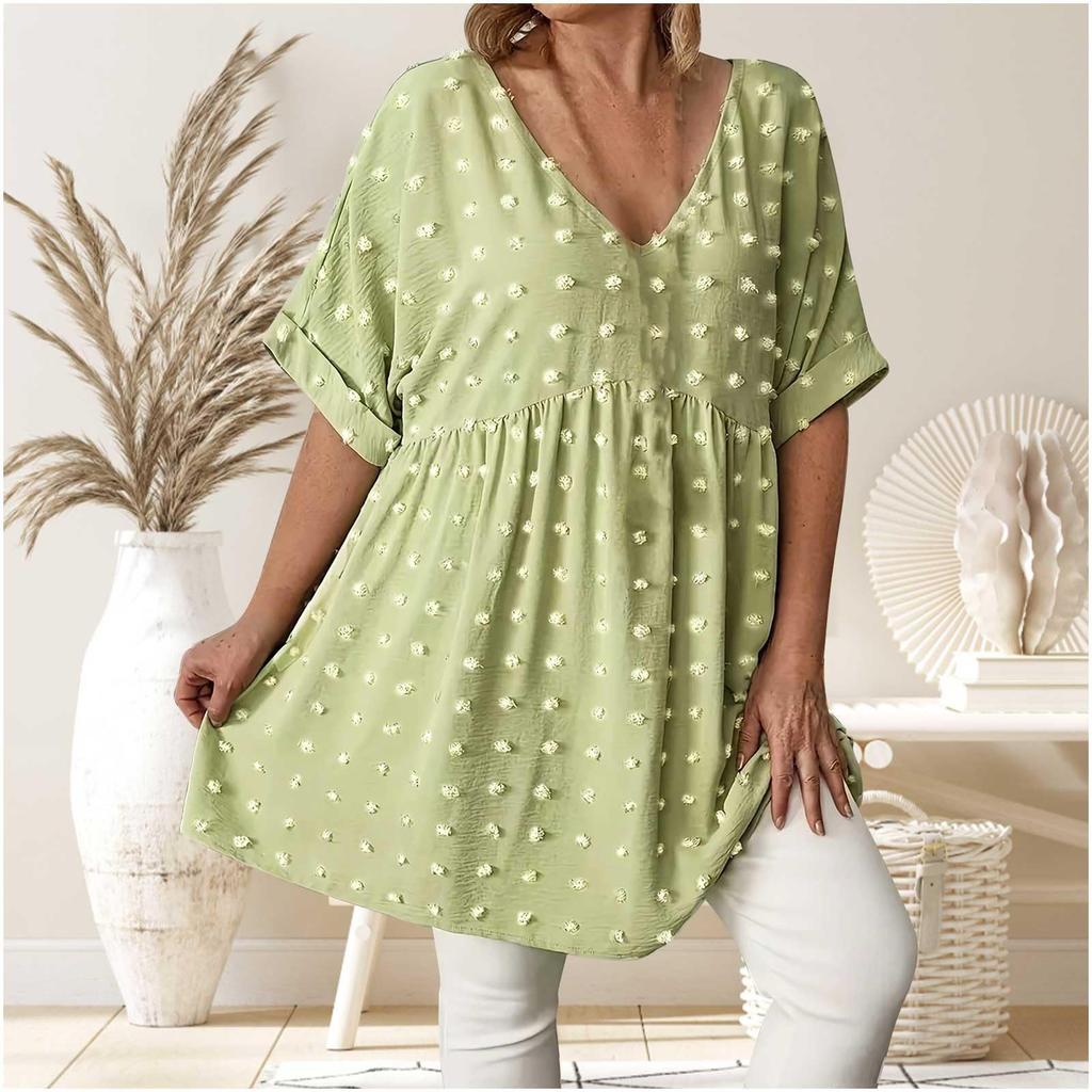 Women's Fashionable Casual V-Neck Plus Size Oversized Top With Pom-Pom Accents