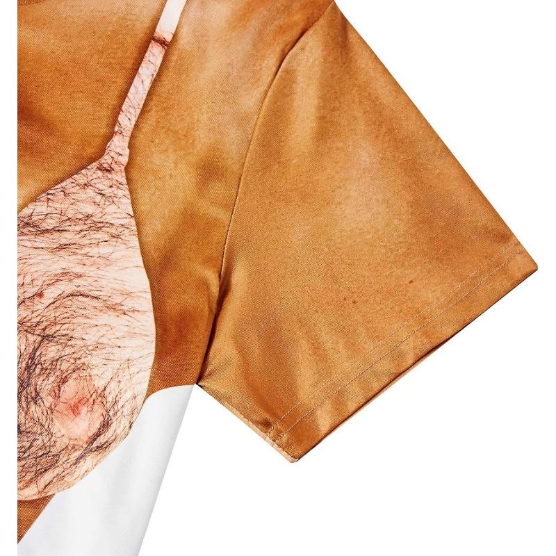 Fanient Pánská trička s chlupatou hrudí Vtipná trička s kulatým výstřihem Grafický vzor Krátký rukáv Rychleschnoucí a chladivá