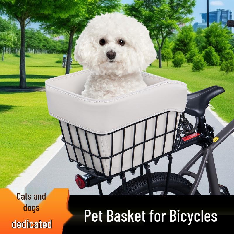 Mountain Bike Basket Carrier for Front/Rear Racks, Pet-Friendly with Small Accessory Holder.