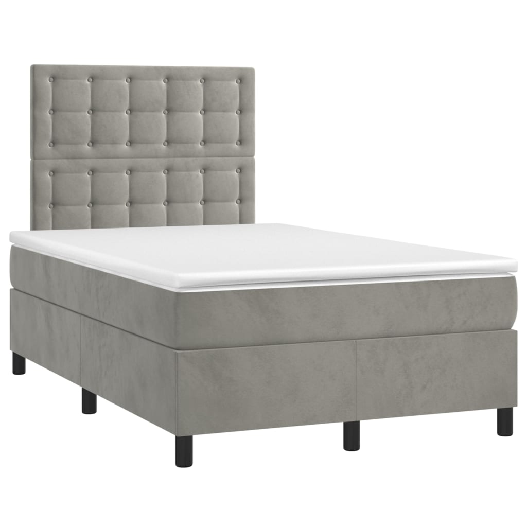 Box Spring Bed with Mattress & LED Light Light Grey 120 x 190 cm Velvet