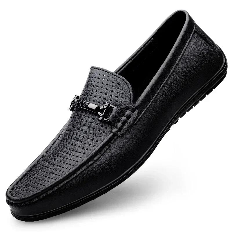 Fashion Luxury Mens Genuine Leather Shoes New Casual Shoes Men Blue Business Men Slip-on Shoes All-Match Loafers Handmade Driving Flats