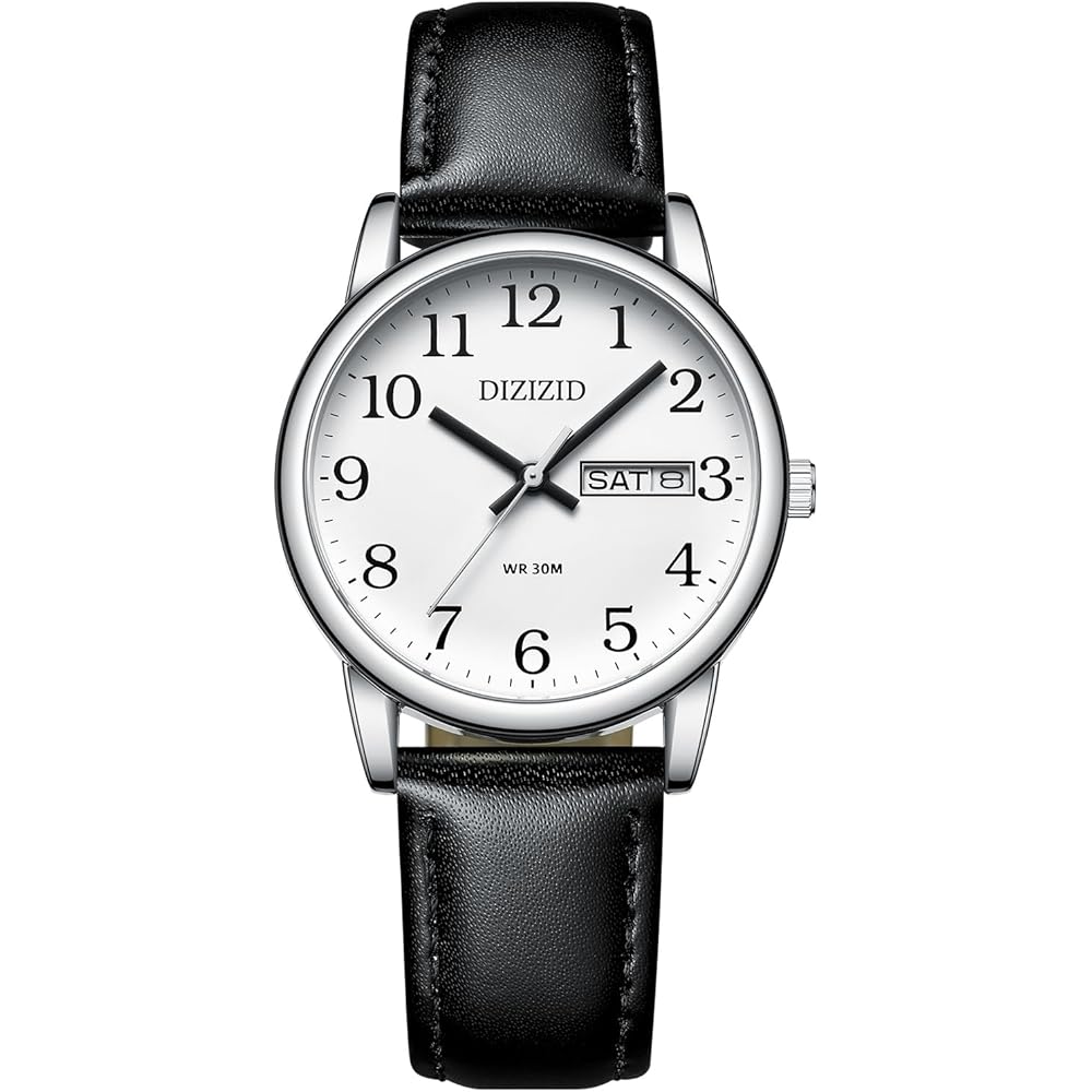 DIZIZID Men s Analog Waterproof Watch with Leather Strap, Date and Day Display, Classic Design, Unisex