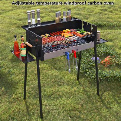 Prateleira de Armazenamento Dobrável 3 Níveis Temperatura Ajustável À Prova de Vento Churrasqueira Grande Tamanho Metal Camping Barbecue Fogão