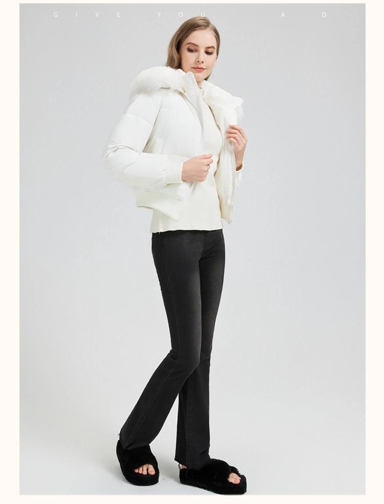 Dam Varm Pufferjacka med Stor Päls Krage Kort Förtjockad Huva Liten Dunjacka