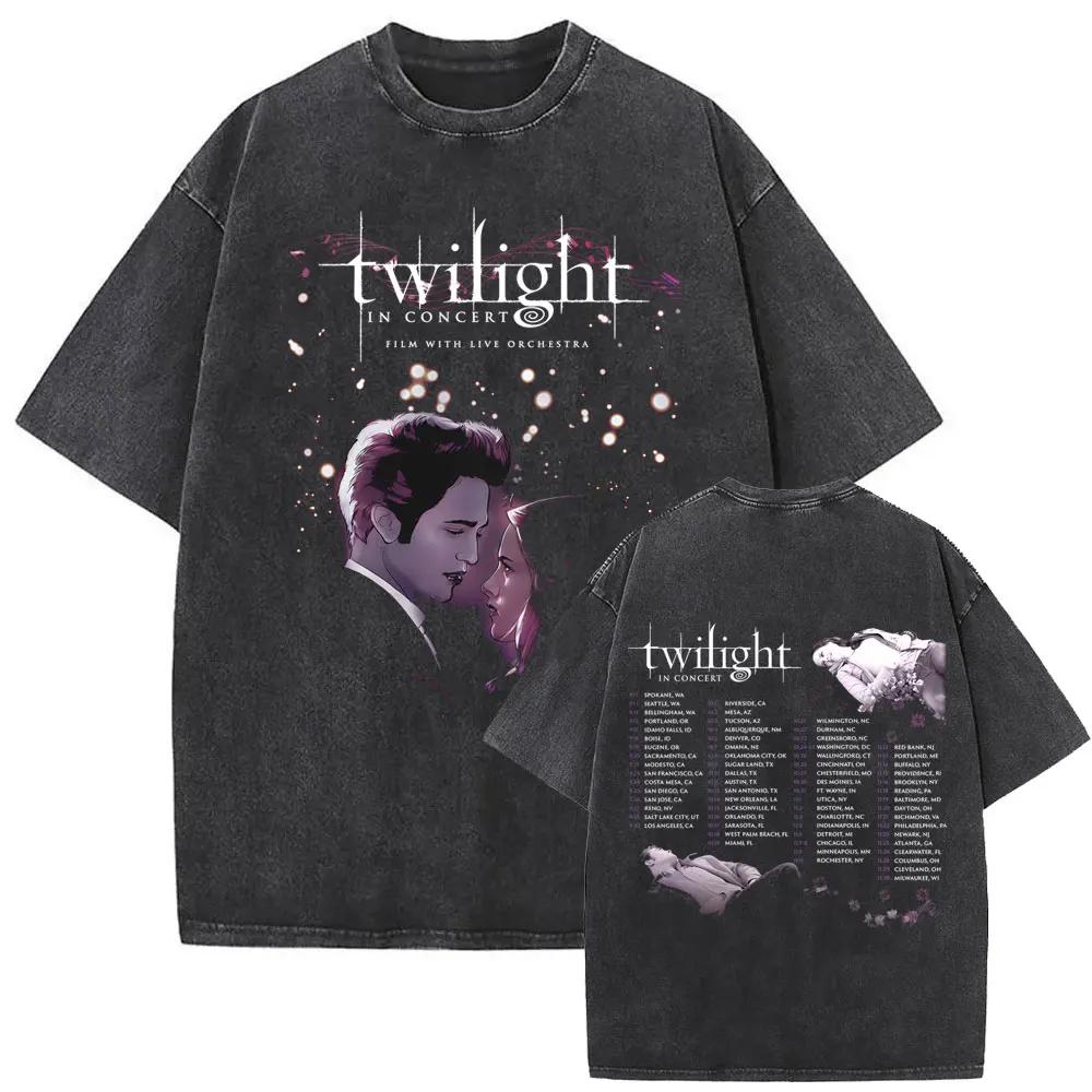 Twilight in Concert Washed T Shirts Bella and Edward Cullen T-shirt Robert Pattinson T-shirts Men Women Vintage Oversized Tshirt S разноцветный
