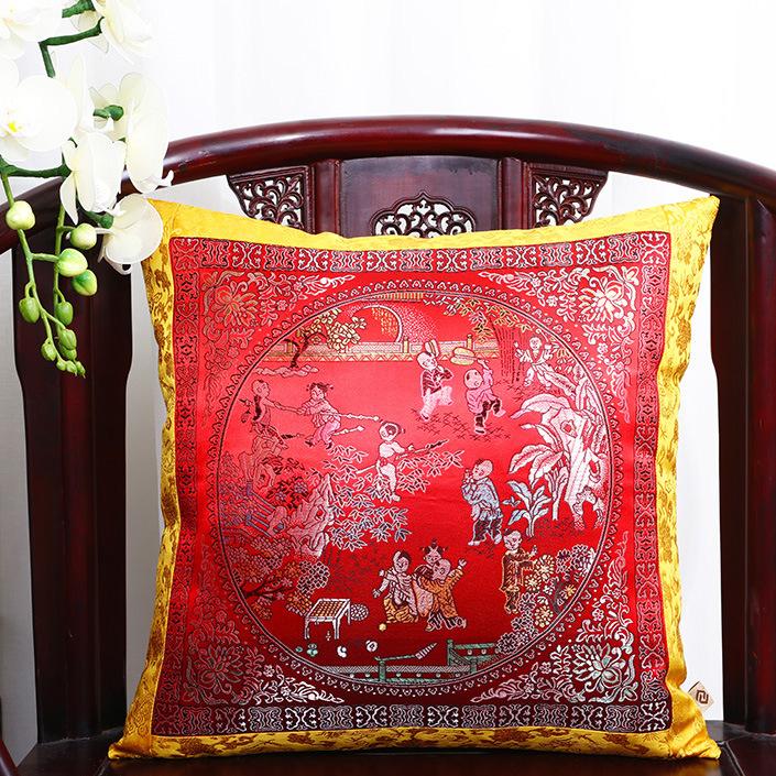 Chinese Classical Style Tassels Cushion Cover Luxury Patchwork Red Yellow Waist Pillowcase Home Sofa Decor Throw Pillow Cover