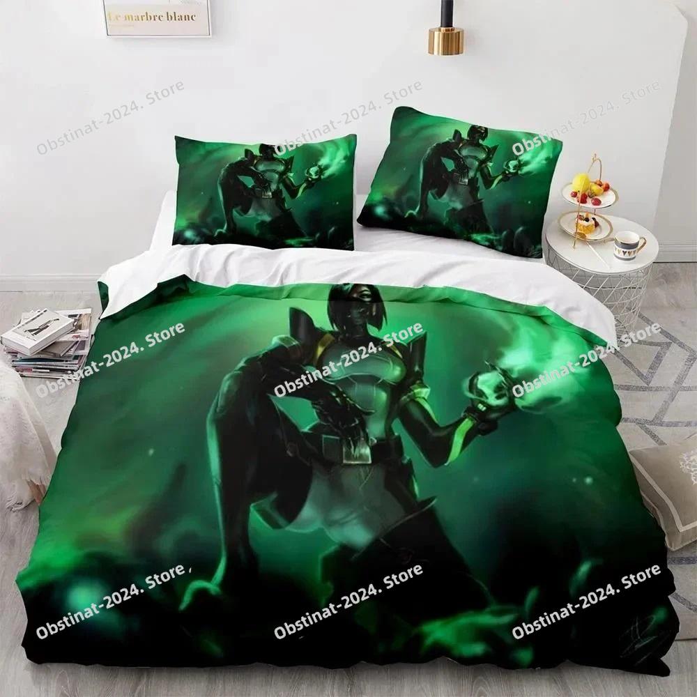 Game Valorant Neon Bedding Set Printed Bed Set Duvet Cover Sheet Pillowcase Bed Soft Quilt Cover Full Queen King Size