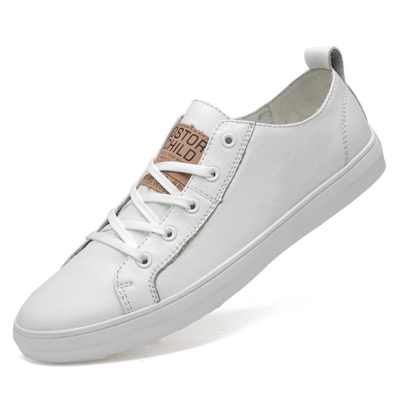 

Летняя новая мужская белая обувь модная молодежная обувь для скейтборда корейская версия на шнуровке двухслойная коровья кожа повседневная мужская обувь 37 белый