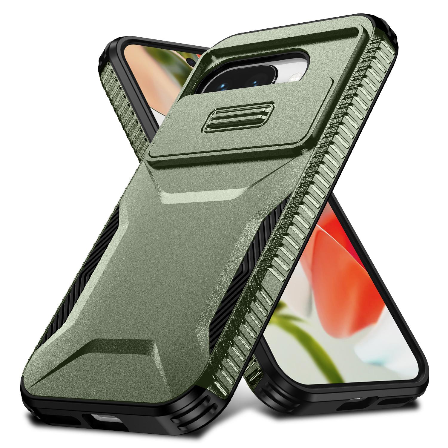 

For Google Pixel 9a Case Camshield TPU+PC Phone Cover Non-Slip Side Edge Green