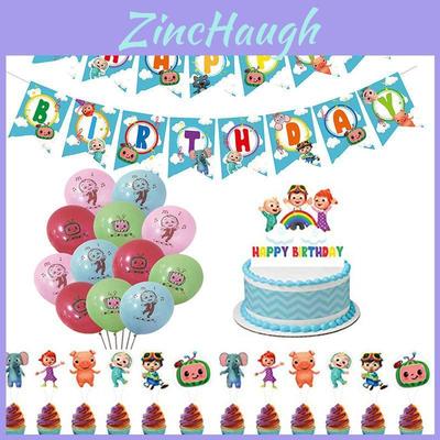 Kids Theme Cocomelon Birthday Party Decor Supplies Banner Caketopper Balloon