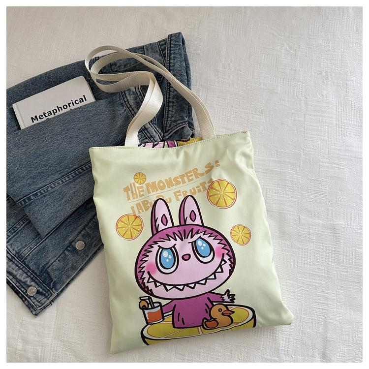 New Labubu Shoulder Eco-friendly Bag Canvas Bag Casual Shoulder Bag Shopping Bag Internet Famous Bag Cartoon