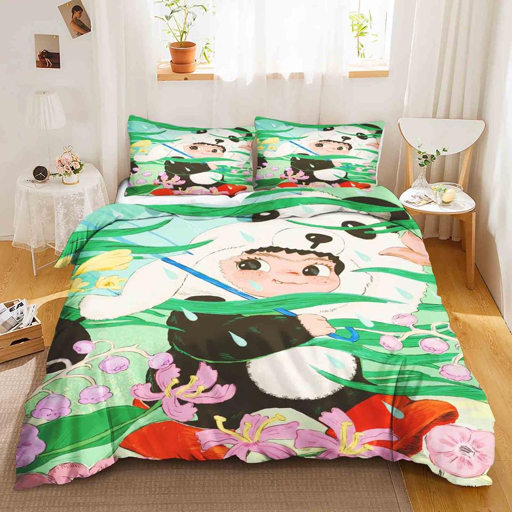 Wakuku 3D Children'S Couple Bed  Bedding Set Cute Printed Cartoon Quilt Cover  Polyester Duvet Set Twin King Size