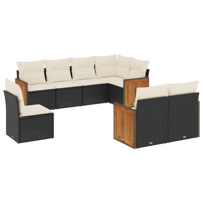 VidaXL Salon de Jardin avec Coussins 8 pcs, Canapés de Terrasse, Ensemble de Meubles de Patio, Mobilier d'Extérieur, Noir 3227841