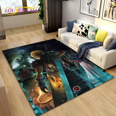 Final Fantasy 3D-gedruckter Spiel-Gamer-Bereichsteppich, Teppichteppich für Wohnzimmer, Schlafzimmer, Sofa, Fußmatte, Dekoration, rutschfeste Bodenmatte für Kinder
