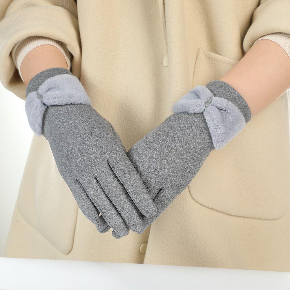 Keep Warm Bowknot Mittens Solid Color  Gloves Simple Winter Velvet Gloves  Winter