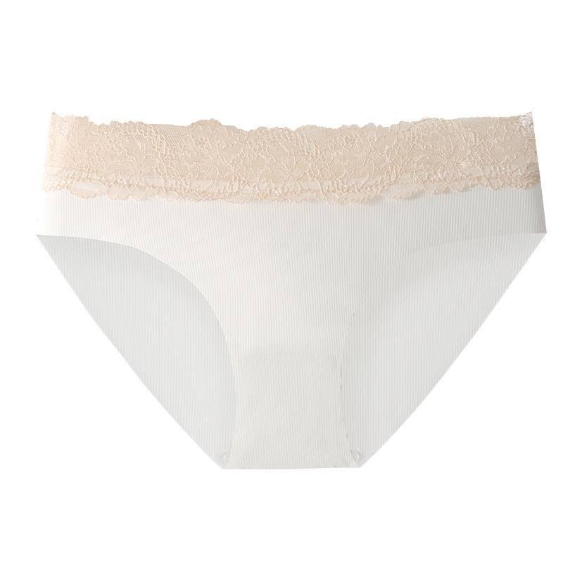 Sexy Ice Silk Underwear for Women Thin Mid-waist Pure Cotton Crotch Seamless Lace Edge Breathable Triangle Panties