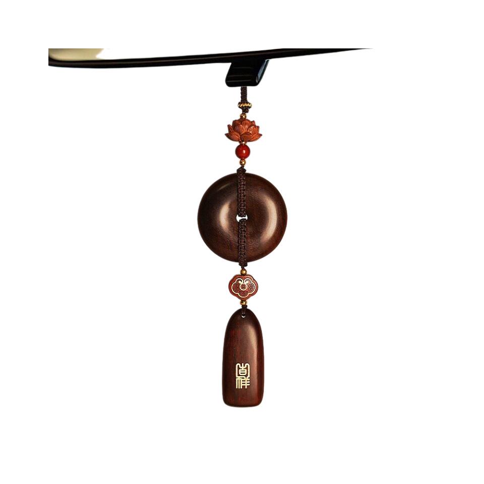 Red Sandalwood Ping An Kou Car Pendant - High-End Rearview Mirror Ornament for Men and Women