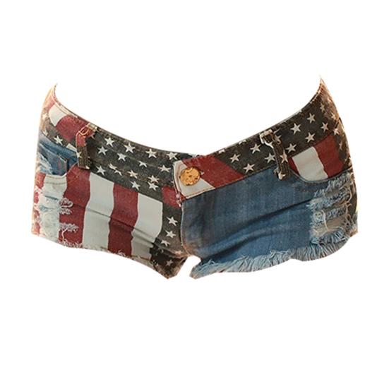 Kadın Yaz Seksi Yıldız Şerit Amerikan ABD Bayrağı Baskı Mini Kot Kot Şort