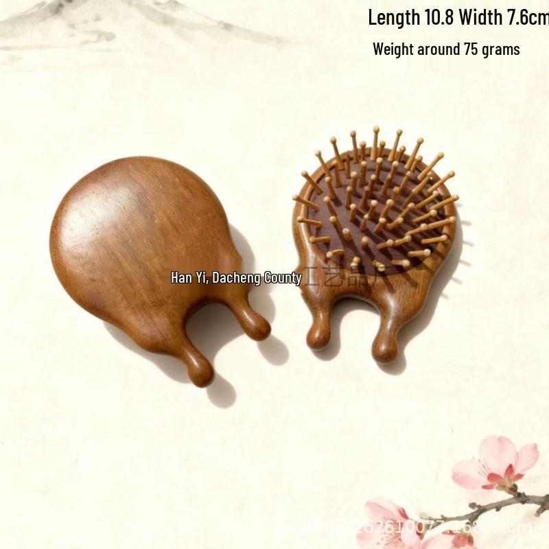 Sandalwood Portable Scalp Massage Comb - Wooden Two-Finger Air Cushion Hairdressing Comb