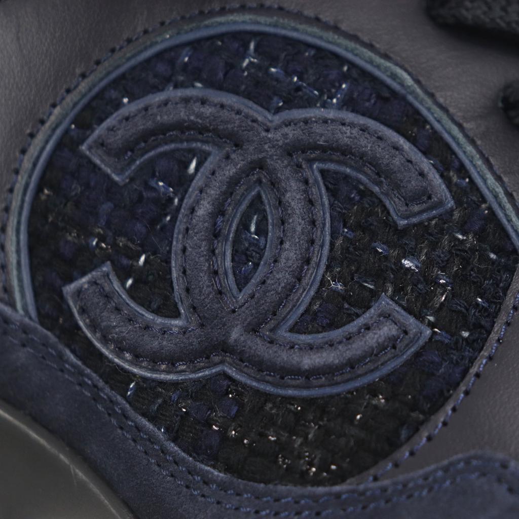CHANEL sneakers COCO Mark Tweed Navy canvas mens 43 G39068 Used